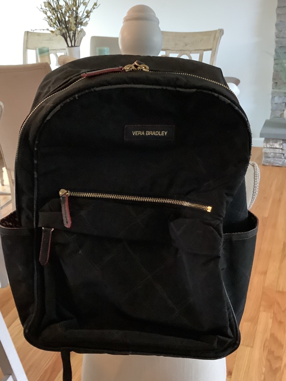 Vera Bradley Black Quilted Backpack with Gold Zippers